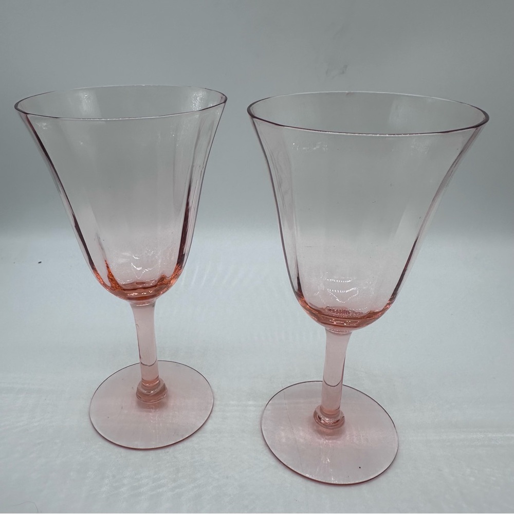 Tiffin Franciscan Pink Glass Panel Optic 8 Ounce 6 1/2” Goblets 14196